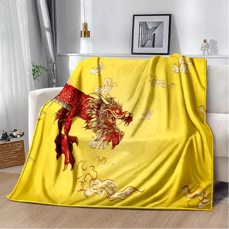 3D Print Chinese Dragon Blanket Soft Sofa Cover Throw Blanket Fleece Tapestry Lightweight Warm Bed Blankets for Bedroom Couch
