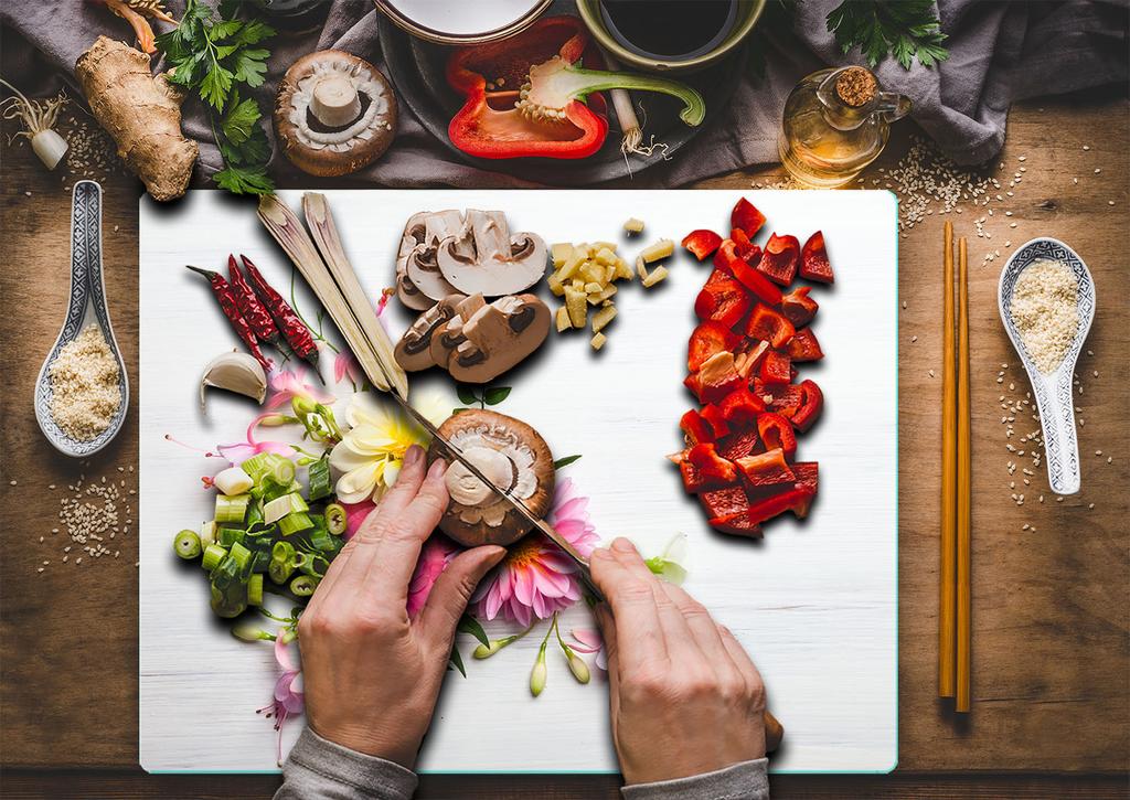 Glass Plate Cutting Board 52X40 Flowers