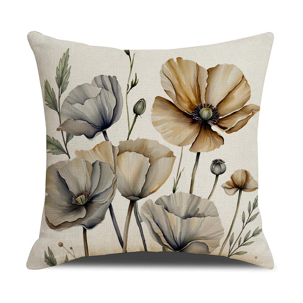 

Flower Pillow Cover Chinese Style Watercolor Printed Linen Pillow Home Ornament Sofa Pillow Cover Premium Durable 45 * 45Cm (excluding pillow core)