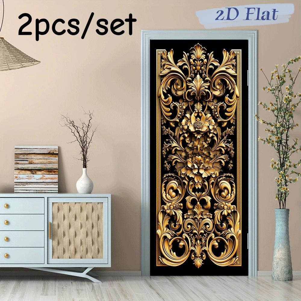 2 stuks Europese retro gouden decoratieve deur muurstickers zelfklevende entree gang achtergrond muurstickers woonkamer bedr