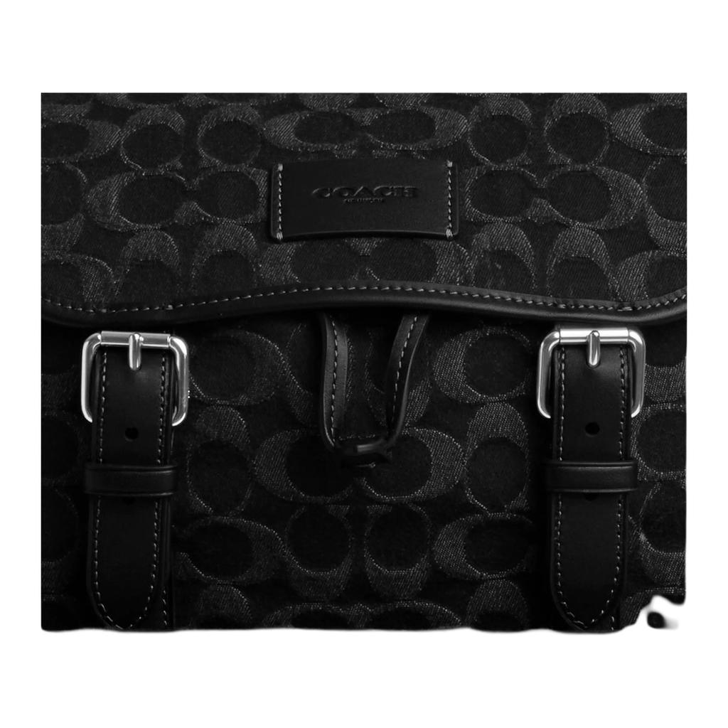 Coach Sprint 28 Classic Monogram Pattern Signature Denim Backpack Large Men Backpacks Black CAJ57-SVBK