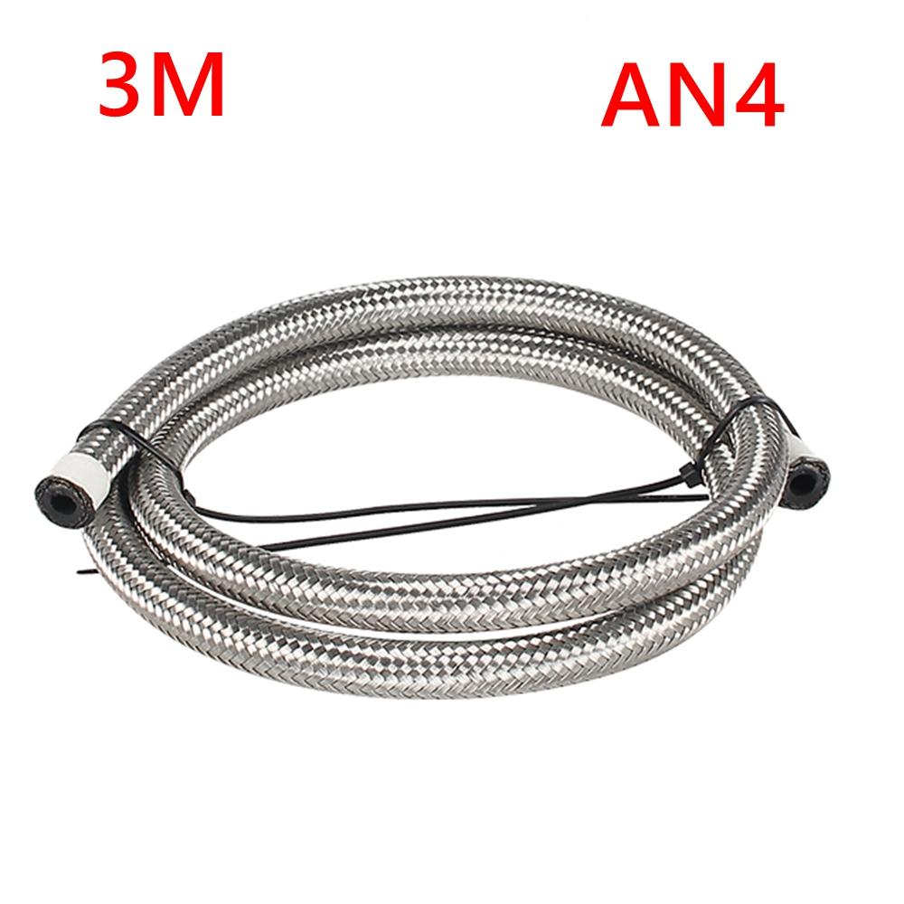 10FT 3M AN4 AN6 AN8 AN10 AN12 Oil Fuel Hose Oil Gas Cooler Hose Line Pipe Tube Nylon Stainless Steel Braided Inside CPE Rubber