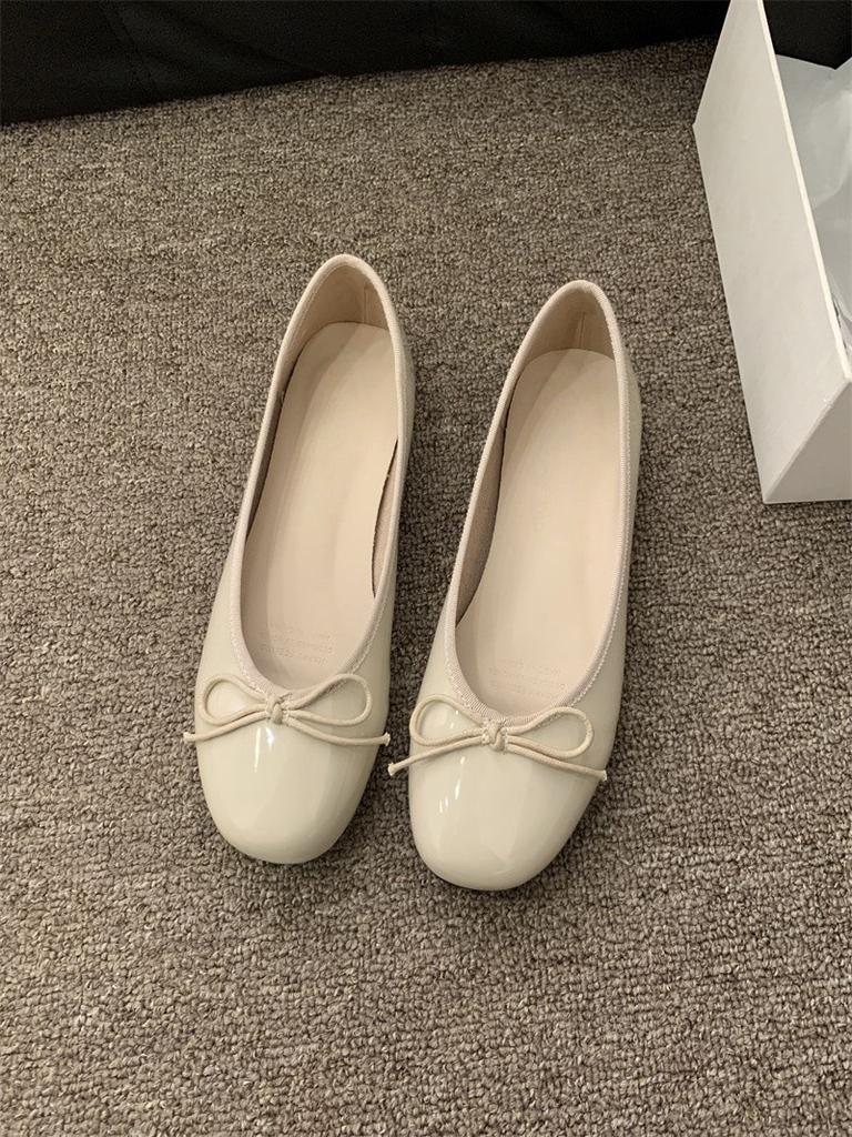 Bow fairy shallow mouth single shoes female spring and autumn retro gentle niche evening breeze flat-bottomed Doudou shoes