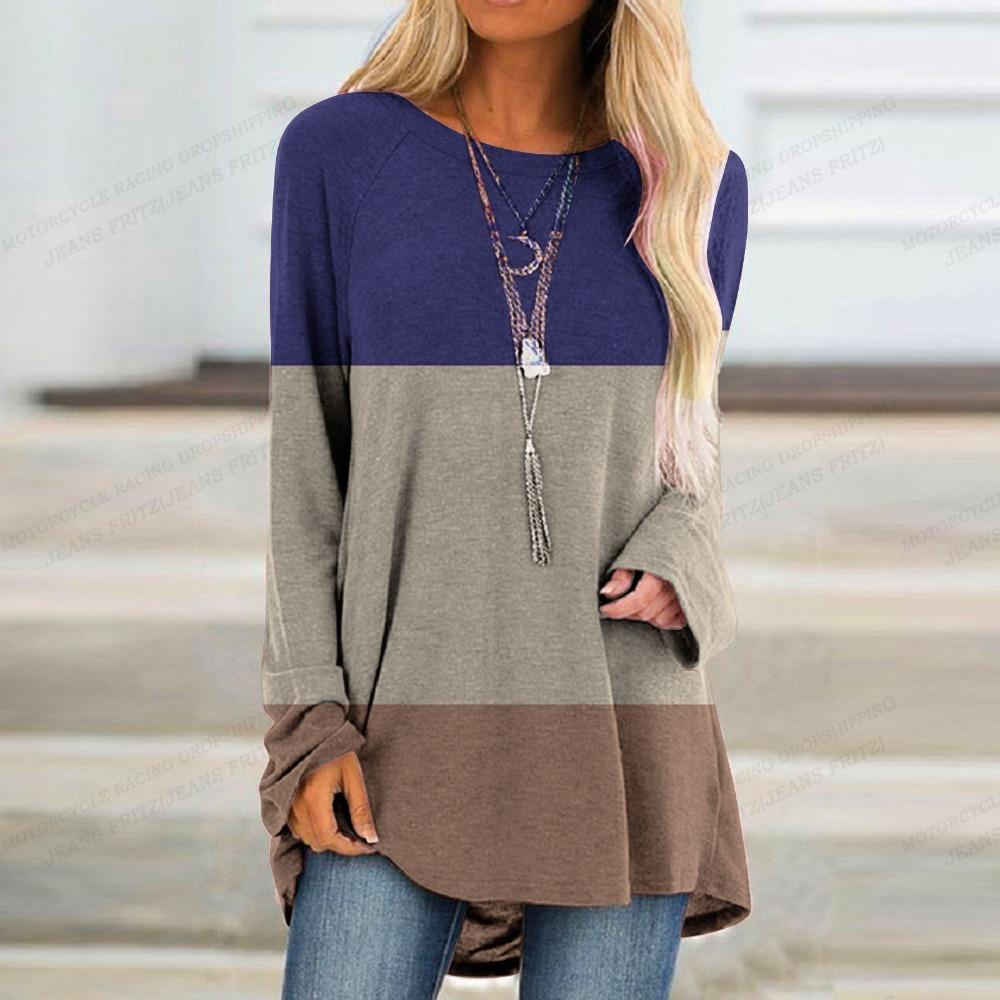 Patwork Tričko Dámské Tričko Dámské Módní Tričko Color Block Tričko Tričko s dlouhým rukávem Trička Dámské Tričko Tričko Tunika Dívka