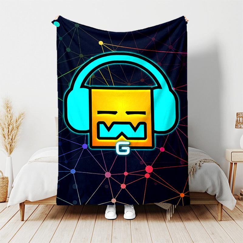 1pz Coperta Stampa Geometry Dash, Coperta Leggera per Divano, Letto - Morbida e Calda, Regalo per Tutte le Stagioni come Natale, Halloween