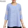 ZANZEA Women Casual Round Neck Loose 3/4 Sleeve Print Blouse