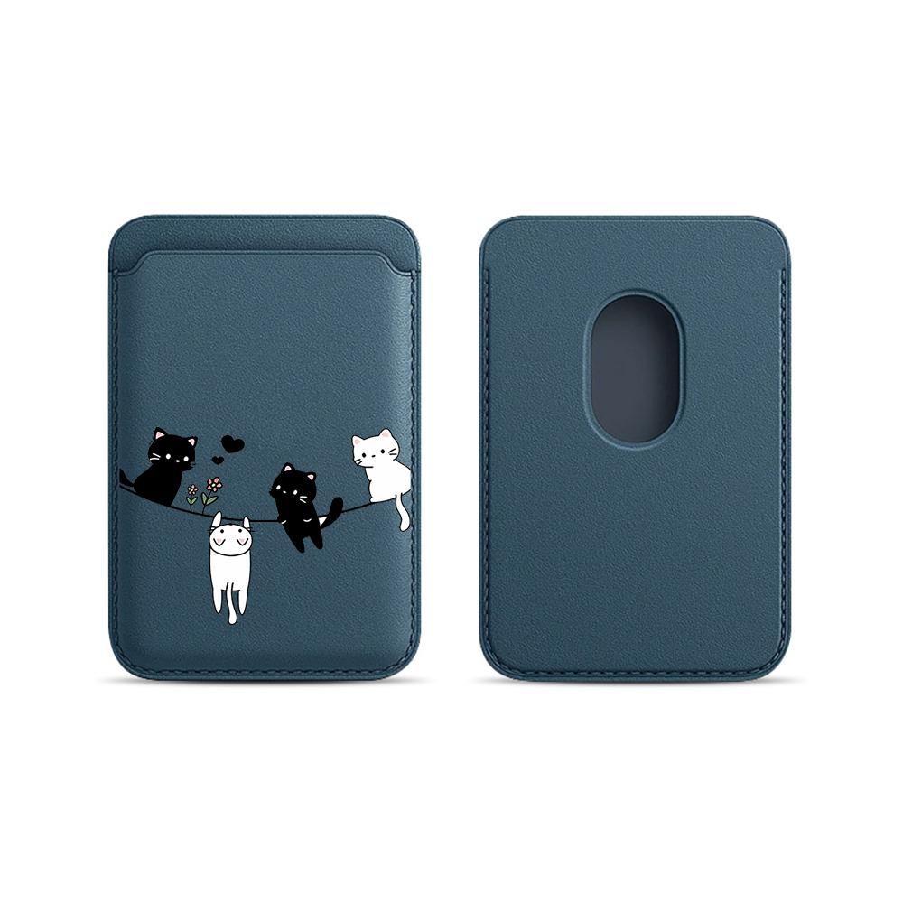 Cute Kitten Leather Card Wallet Cover Phone Card Holder Magnetic Case Suitable For All iPhone For Magsafe Card Phone Back Bag