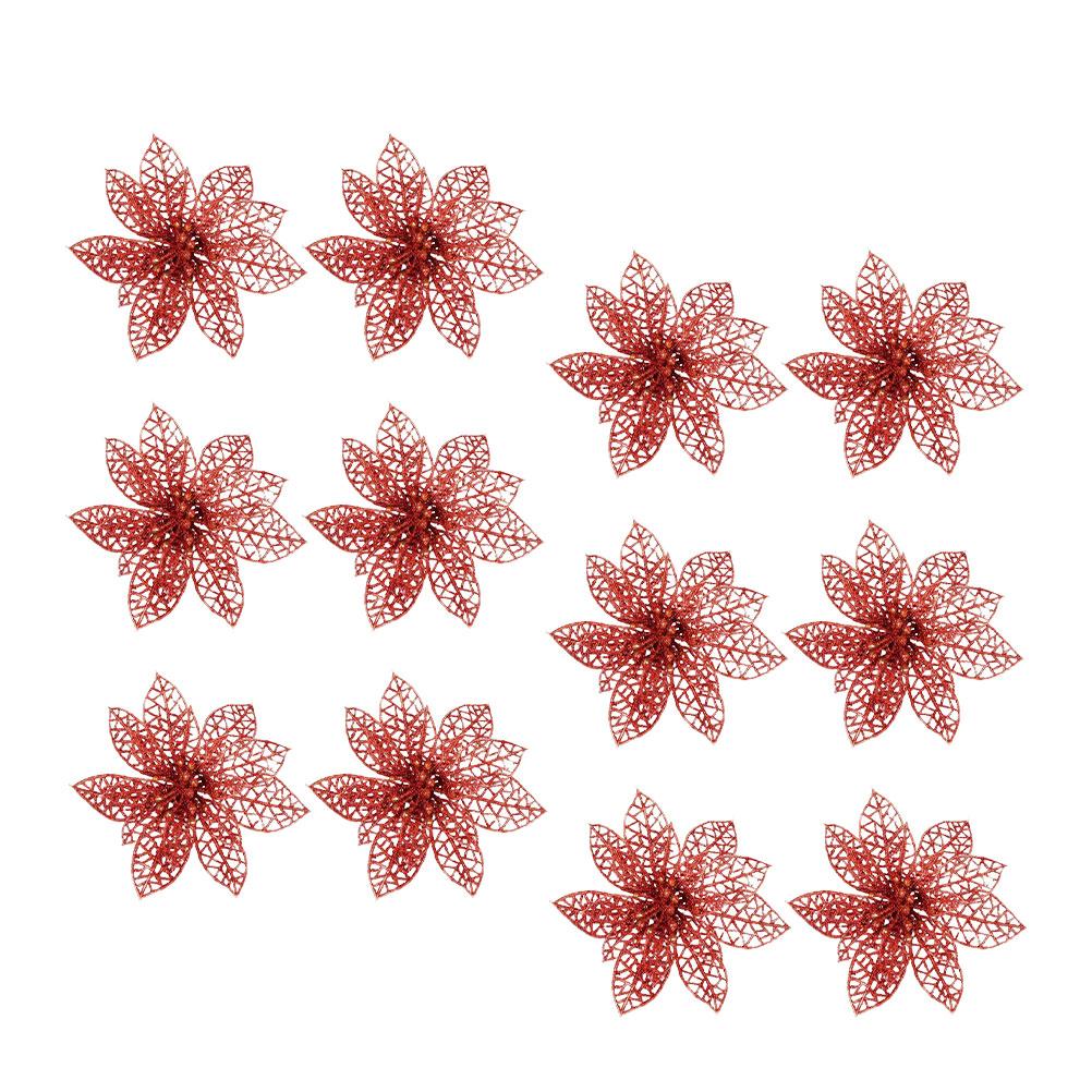 12 st Konstgjord Julgran Blomma Blixt Ihålig Ornament Prydnad