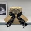 French lace bow raffia big edge sun protection straw hat women's summer travel shade seaside vacation beach hat