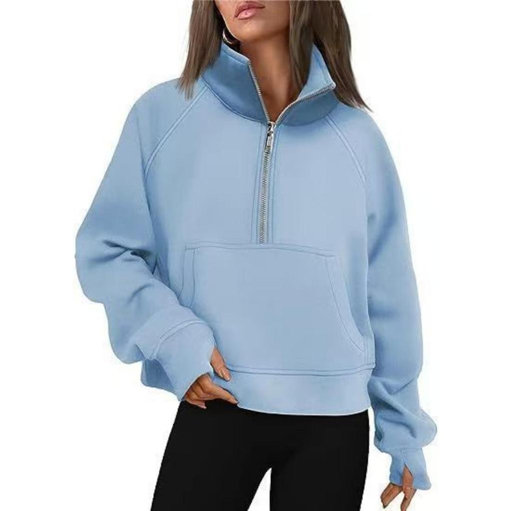 Women's Autumn and Winter  Shoulder Sleeves Loose Jacket Half Zip Shirt Long Sleeved Sweatshirt