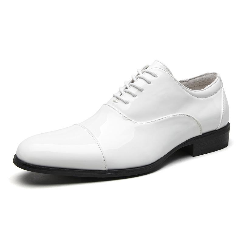New Men's White Black Pointed Lace Up Business Flats Derby Shoes Male Luxury Designer Homecoming Wedding Dress Footwear