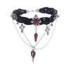 Punk Corss Halloween Skull Choker Skeleton Red Y2K Leather Necklace Gothic Imitation Pearl Tassel Beaded Necklace Unisex