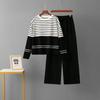 Cross-Border Amazon Autumn and Winter New Foreign Trade Stripe Knit Two Piece Round Neck Sweater Loose Casual Fashion Pants