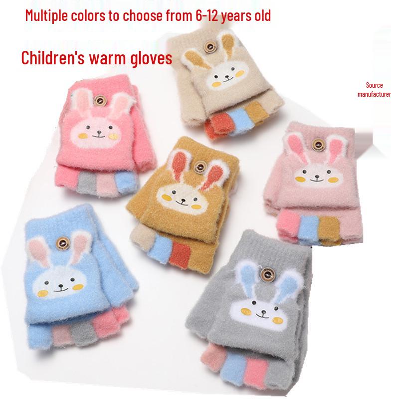 

Kids Velvet-Lined Flip-Top Gloves: Cozy, Cute, Dual-Use for Writing and Warmth, Ideal for Autumn and Winter. Extra Small жовтий/імбирний