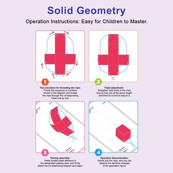 Pull String 3D Geometry Learning Book Early Education DIY Paper Folding Rope Geometry Model with
