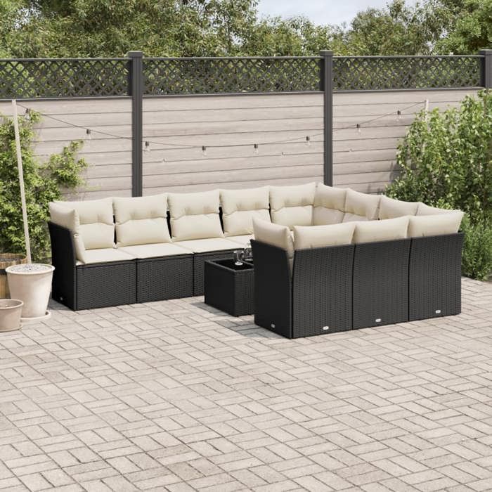 VidaXL Salon de Jardin avec Coussins 11 pcs, Canapés de Terrasse, Ensemble de Meubles de Patio, Mobilier d'Extérieur, Noir 3218226