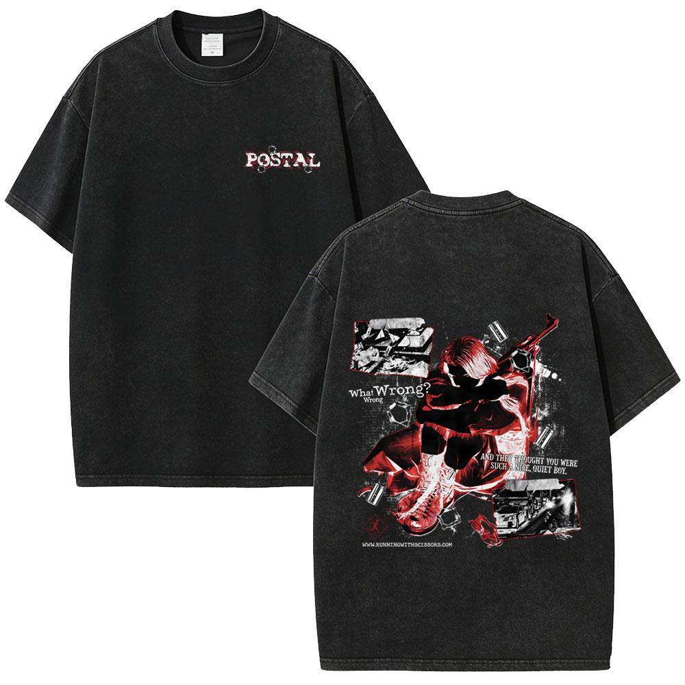 Postal Dude I Regret Nothing Vintage Washed T-shirt Men Women Horror Gothic Rock T Shirts Men's Casual Retro Oversized T-shirts