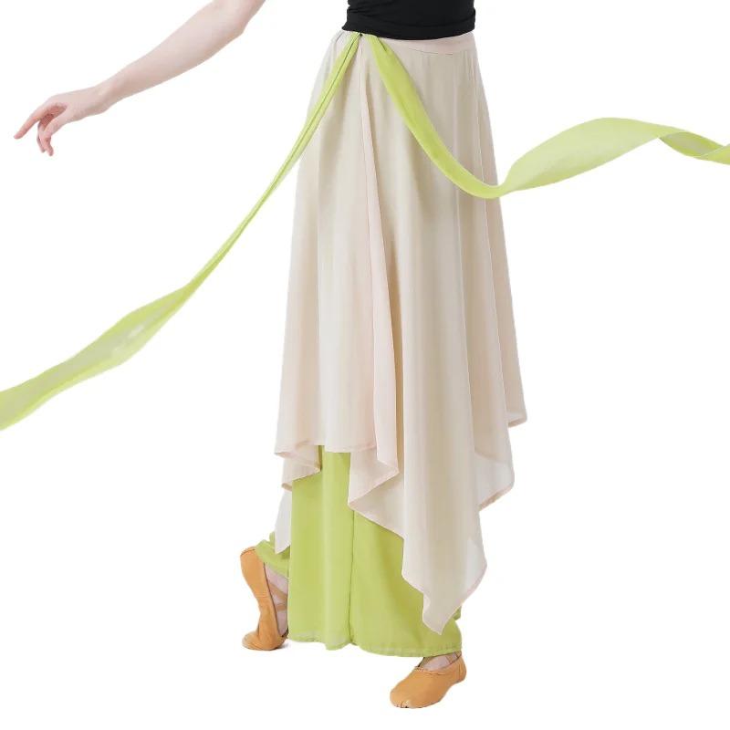 Klassische Tanzhose Tänzerin Übung Performance Chinesisches Chiffon Flatterndes Weites Locker fallendes Rock Culotte Weites Bein Locker Fließendes Kostüm