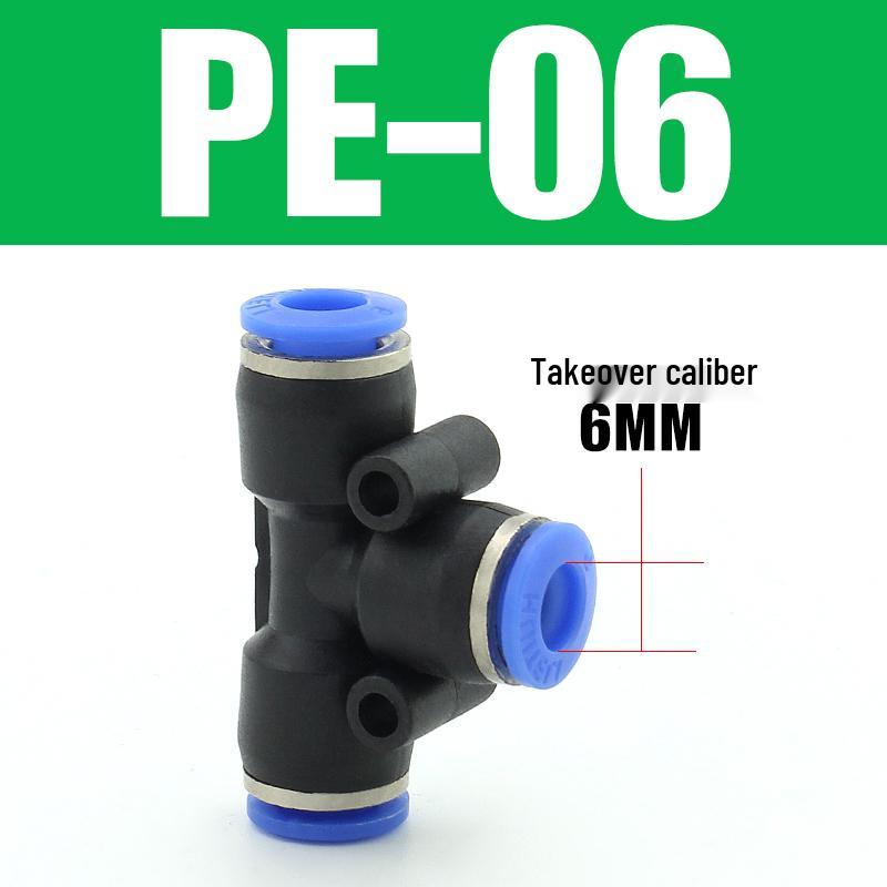 Pneumatic Quick-Connect T-Type Tee for Air Hoses, Equal Diameter, 4/6/8/10/12mm