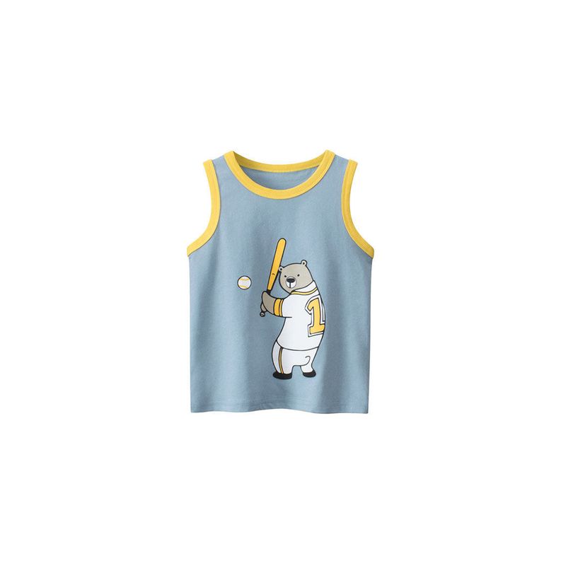 27kids Внешняя торговля Детская одежда Летний детский жилет Хлопковая одежда с мишкой Безрукавка для малышей Мальчишеский жилет Bx340 Water Blue 130 cm