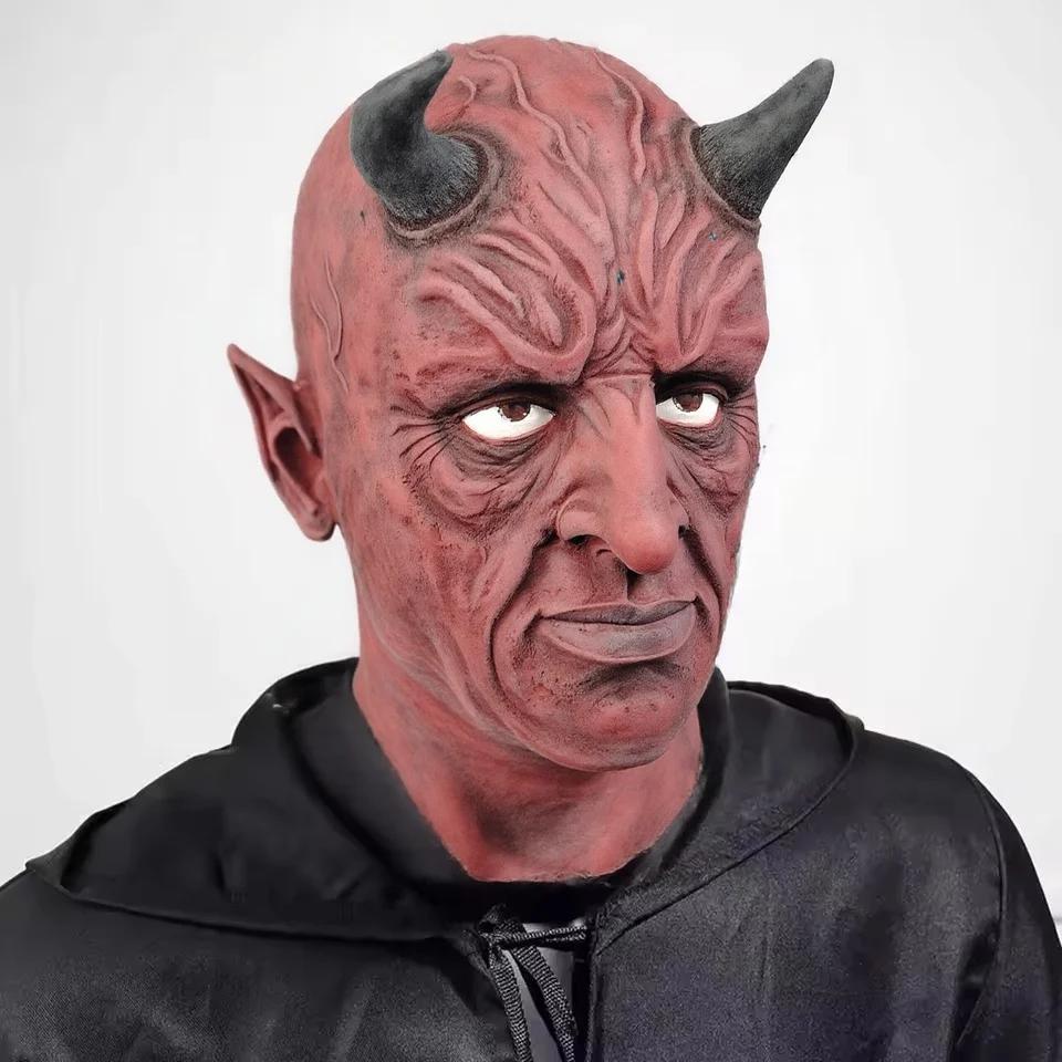 Maschera diavolo con corna a copertura totale della testa in lattice costume horror COS casa infestata NPC festa di Halloween costume scherzo horror oggetti di scena scherzosi