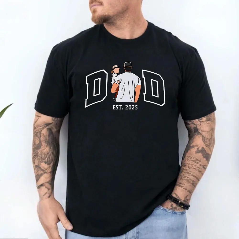 

Fathers Day Gift Shirt Men Personalized Dad Portrait Family Design Cotton Tee Present for Husband Birthday Men Clothing S