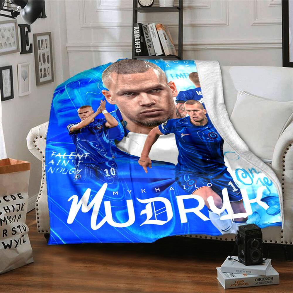 Mudryk Chelsea Football Star Print Fleece Blanket Soft Warm Throw Blanket Sofa Couch Bed Home Decor For Soccer Fans