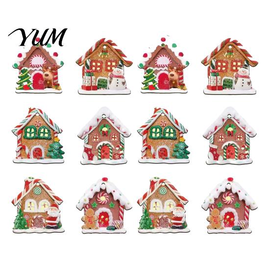 Christmas Fireplace Decorations 12Pcs Wooden Gingerbread House Ornaments for Tree Decorations, Rustic Hanging Xmas Decor with Festive Candy