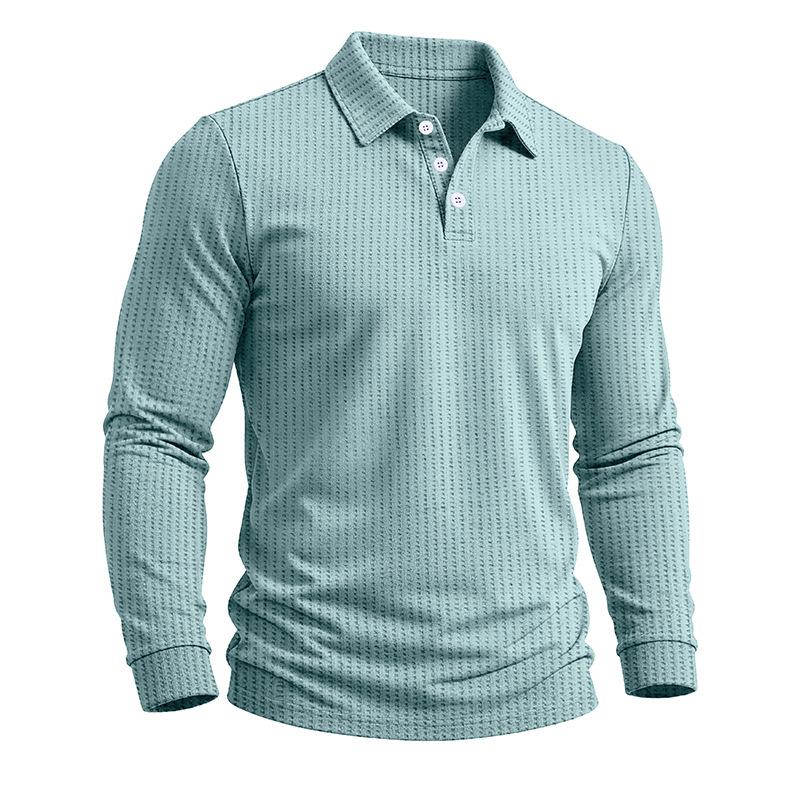 Men's Long Sleeve Turn Down Collar Polos Business Casual Solid Color Pull On Polo Shirts Men Classic Style Tees Tops