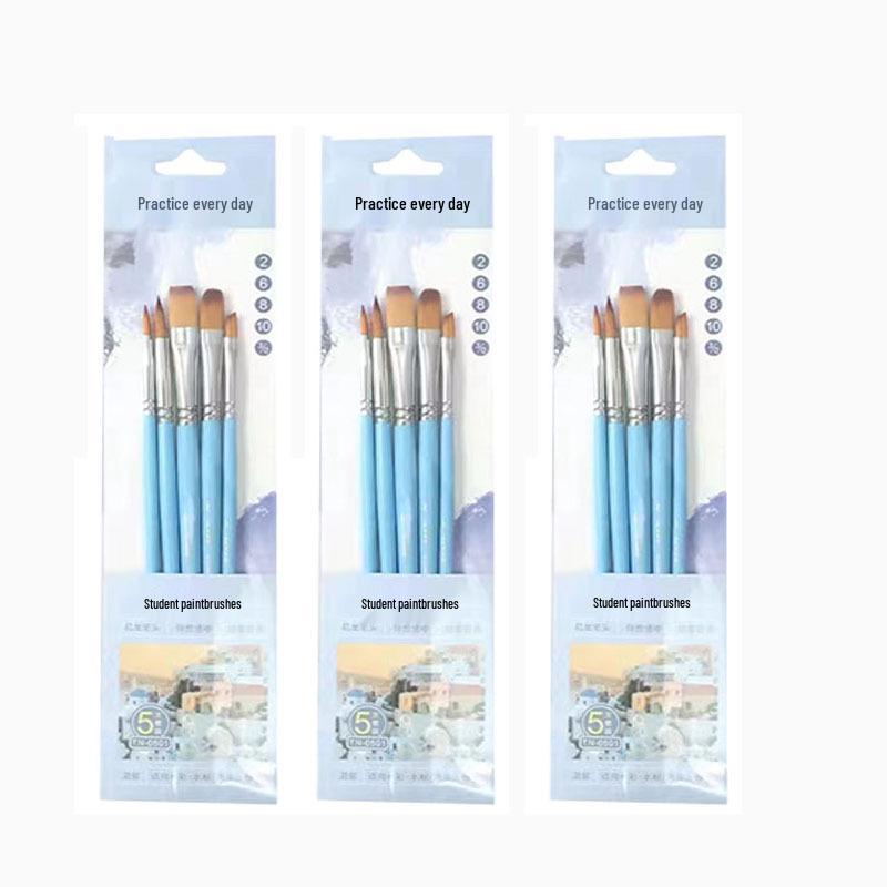 Daily Practice Nylon Mixed Brush Set for Watercolor, Gouache, Oil Painting - 5 Brushes