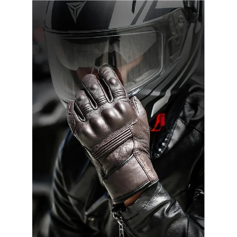 Skórzane Rękawice Motocyklowe Męskie Zimowe Ciepłe Oddychające Wodoodporne Wiatroszczelne Rękawice Dotykowe z Ochraniaczami Kostek Dłoni