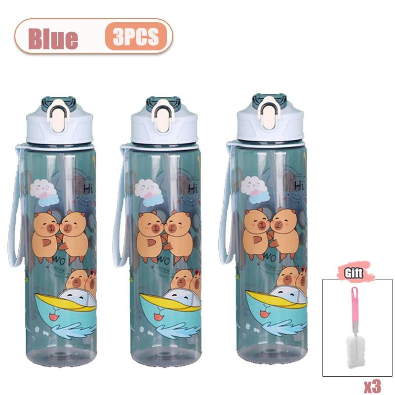 1-10PCS Capybara Straw Cup Cute Cartoon Water Bottle with Carry Strap Leakproof Portable Outdoor Drinking Cup Sports Bottle
