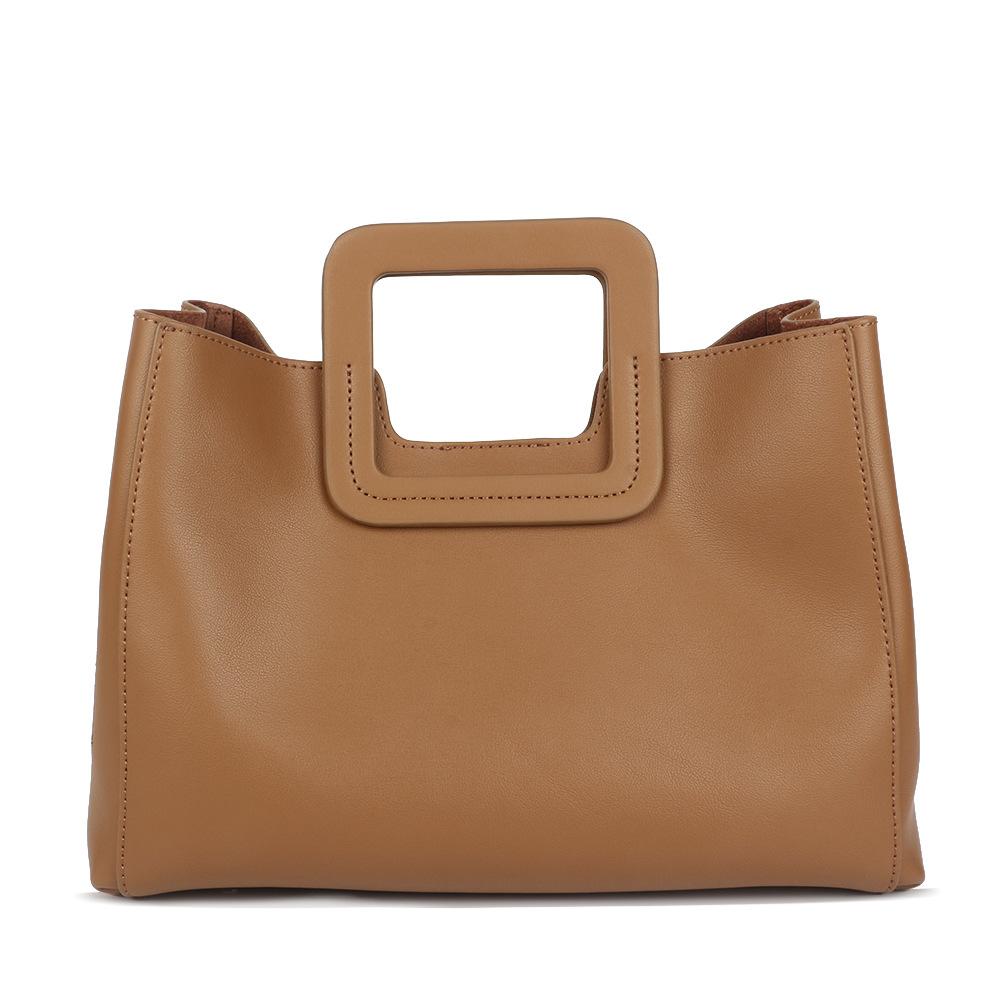 

Минималистская легкая роскошная высококачественная ручная сумка из коровьей кожи с квадратной ручкой, большая вместимость, мезонинная косая ручная сумка золотой