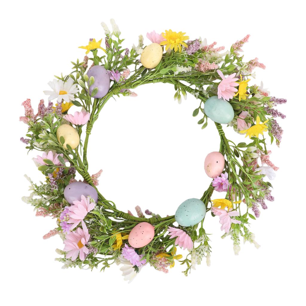 Easter Flower Wreath with Colorful Eggs 50cm Handmade Artificial Spring Wreath for Front Door Decor