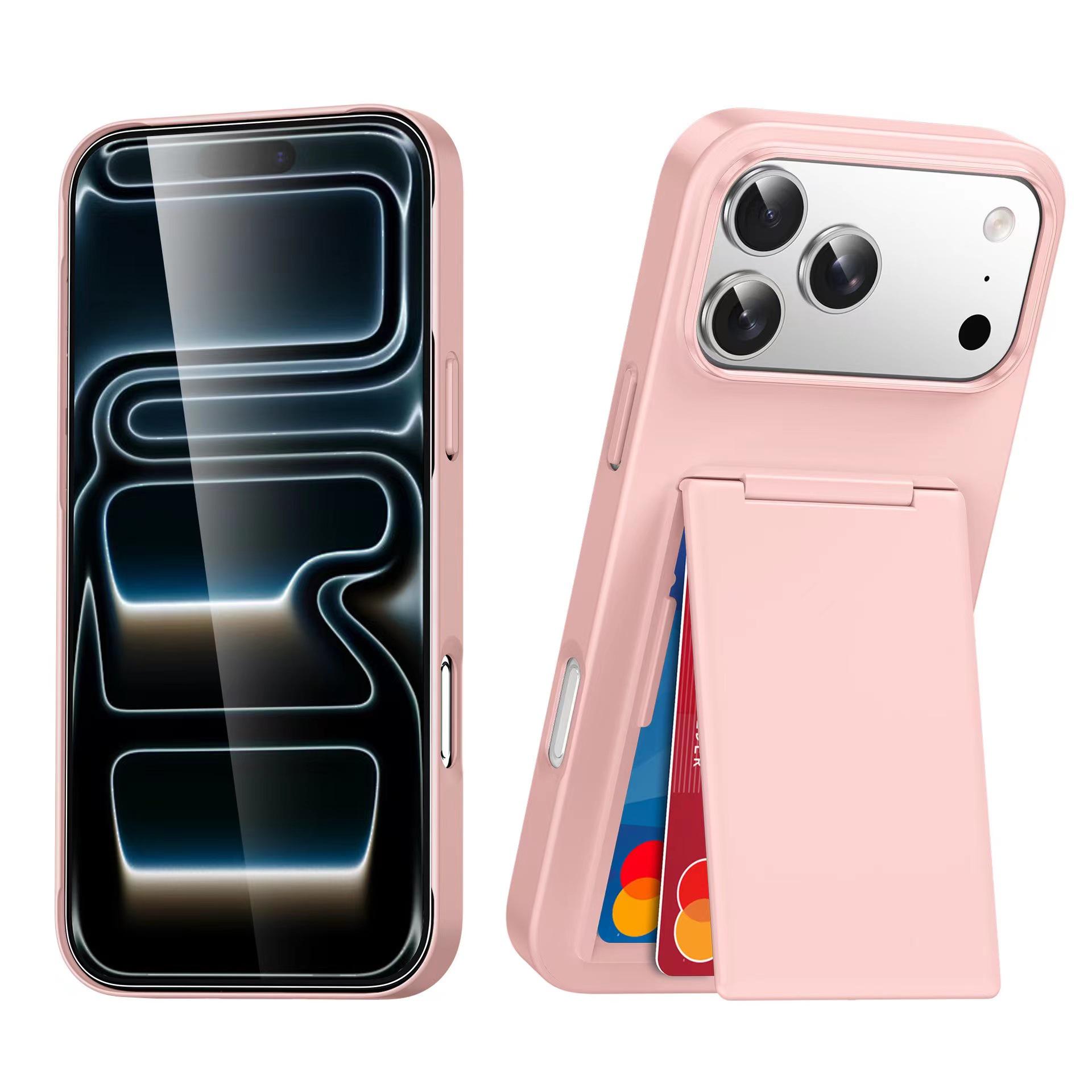 iPhone17 Kartenhalter Ständer Hülle: Haptik, Matt, Stoßfeste Schutzhülle für Apple 16 Pro Max iPhone 17 Pro rosa