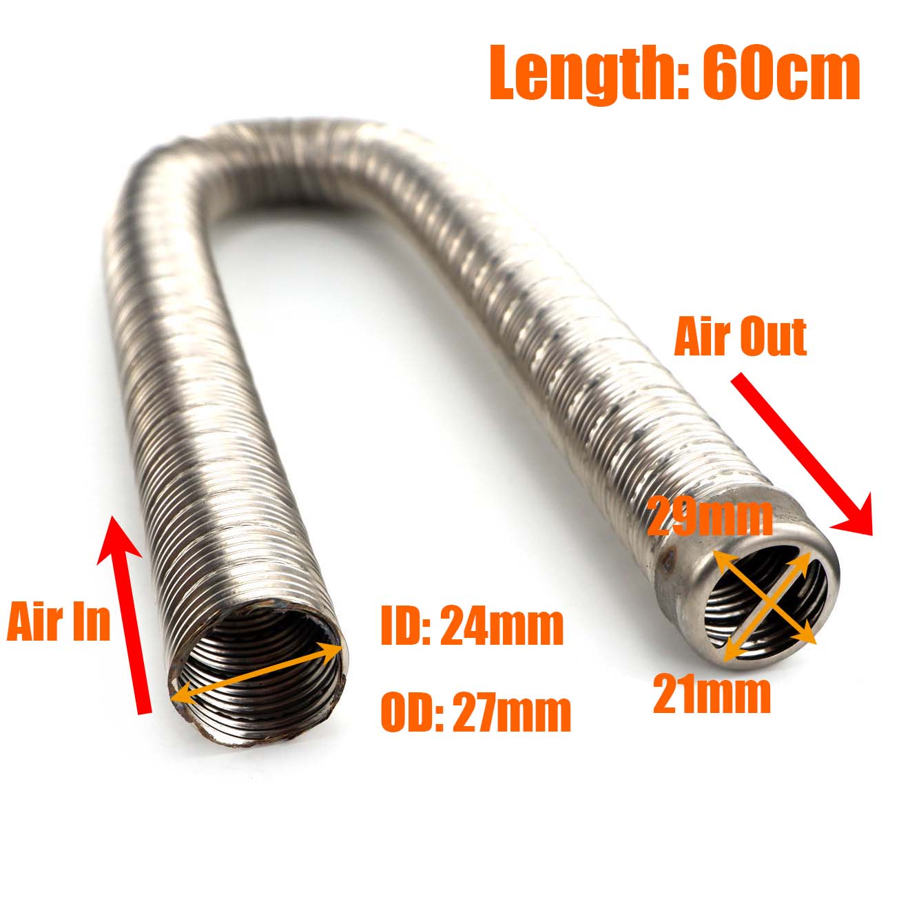 

60cm - 300cm 24mm Double Layer Exhaust Pipe Air Diesel Parking Heater Stainless Steel Tube Gas Vent Hose For Car Caravan Camper