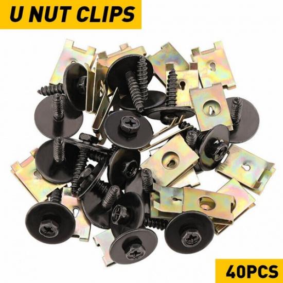 40xMetal Car Screw Body Fender Bumper Retainer U Nut Clips Gasket Fastener US 40PCS