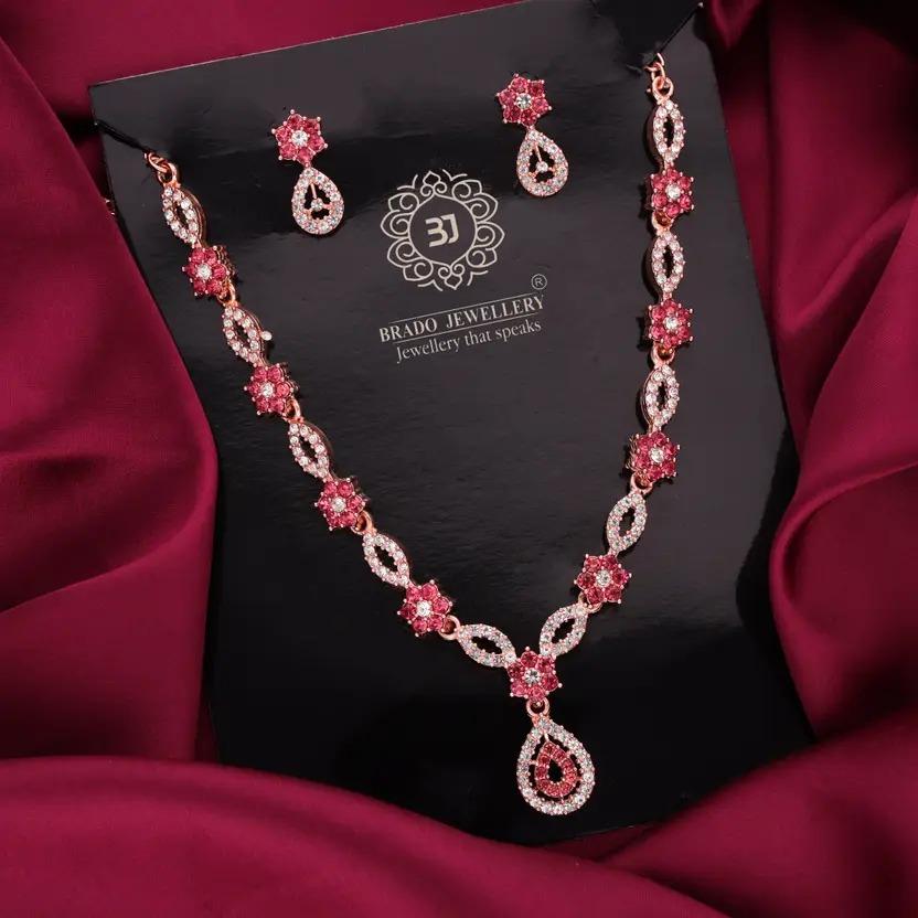 Brass Gold-plated Rose Gold, Pink, White Jeweller Set For Women's and Girls