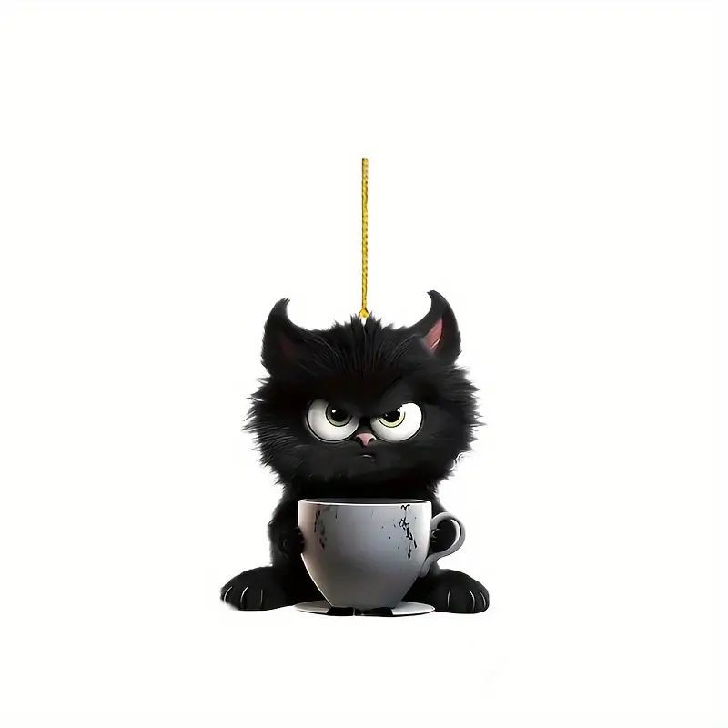 Acrylic Flat New Cute Black Kitten Pendant Cross-border Flat Car Rearview Mirror Pendant Keychain Pendant