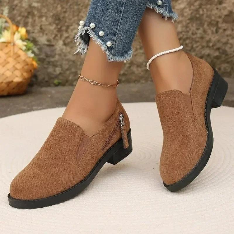 2024 High Quality Ladies Shoes Slip-on Women's High Heels Fashion Zip Office and Career Hot Sale Plus Size Round Toe Heels Women