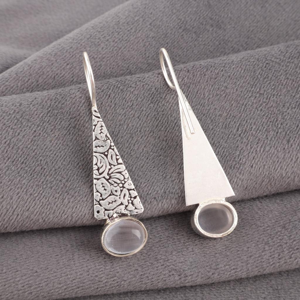 Natürlicher Selenit Edelstein 925 Sterling Silber Schmuck Handgemachte Ohrringe 1,9" EE-165-39