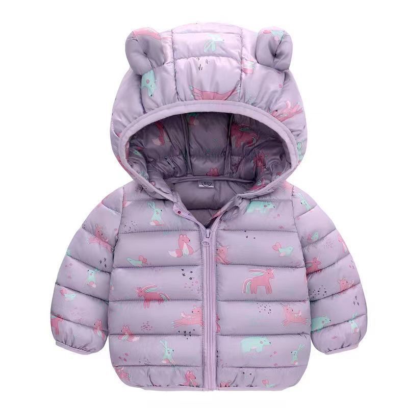 Autumn and Winter Boys and Girls Hooded Down Jackets Warm Lightweight Cotton Coat Jacket fashion cute cartoon print cotton-padded clothes