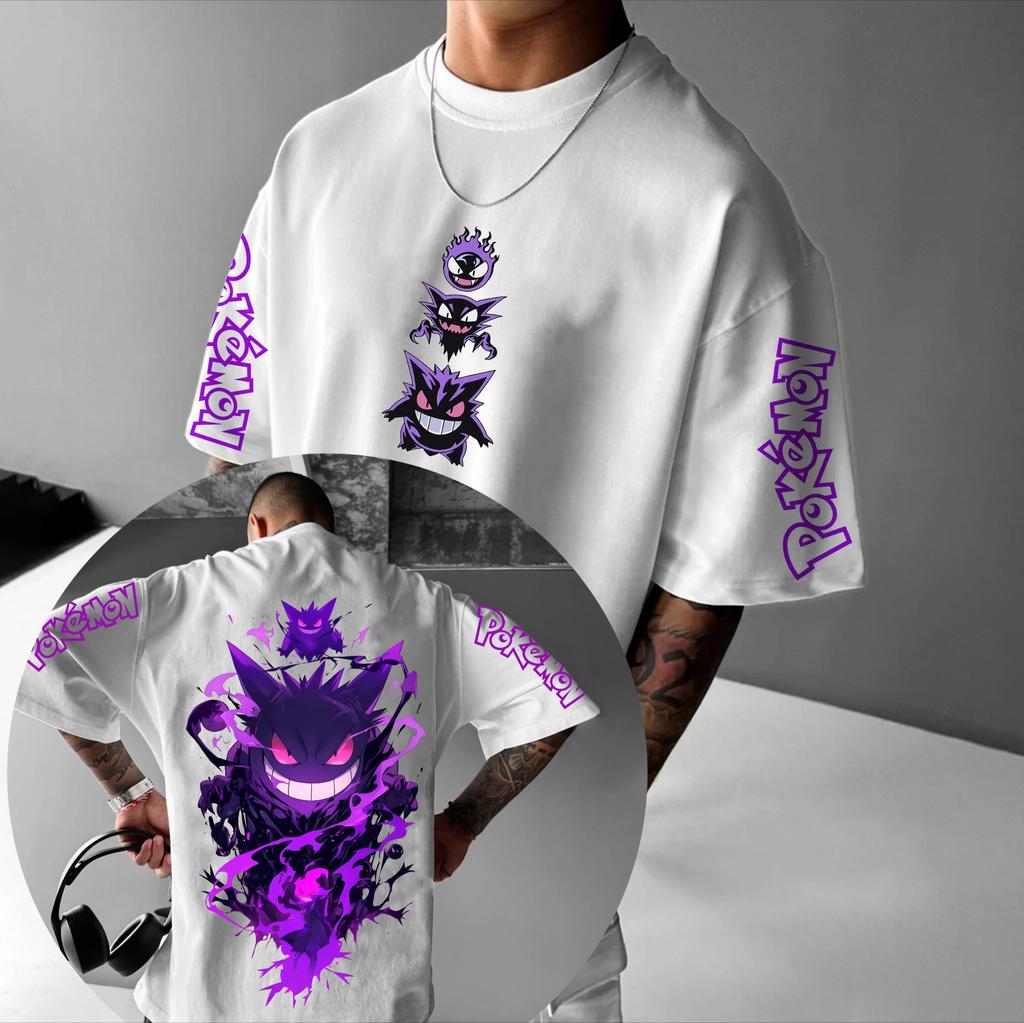 Animation Derivatives Gengar Printing T-shirt Men's and Women's Summer Oversize Loose Cotton Street Trend Top