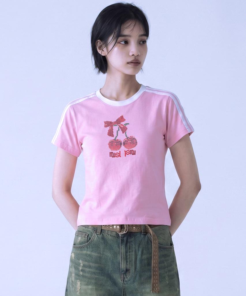Nasyujeueol Dot Cherry Semi-Crop Short Sleeve T-Shirt 6 Colors