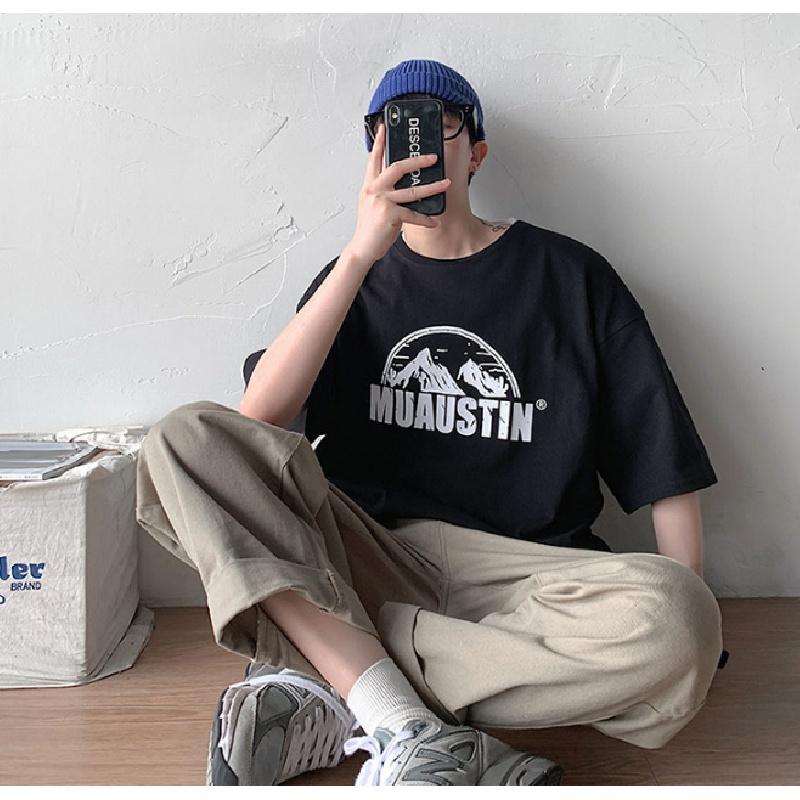 M-5XL Männer Kurzarm T-Shirts Brief Grafik Druck T Shirt Casual Tee für Mann Rundhals Retro Tops für