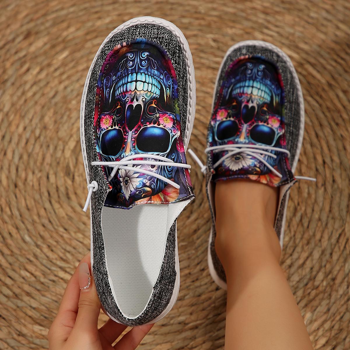 

Модная женская повседневная обувь с принтом на Хэллоуин, парусиновые туфли, женские и мужские лоферы слипоны, удобная плоская обувь для ходьбы, повседневная обувь для женщин 36 серый