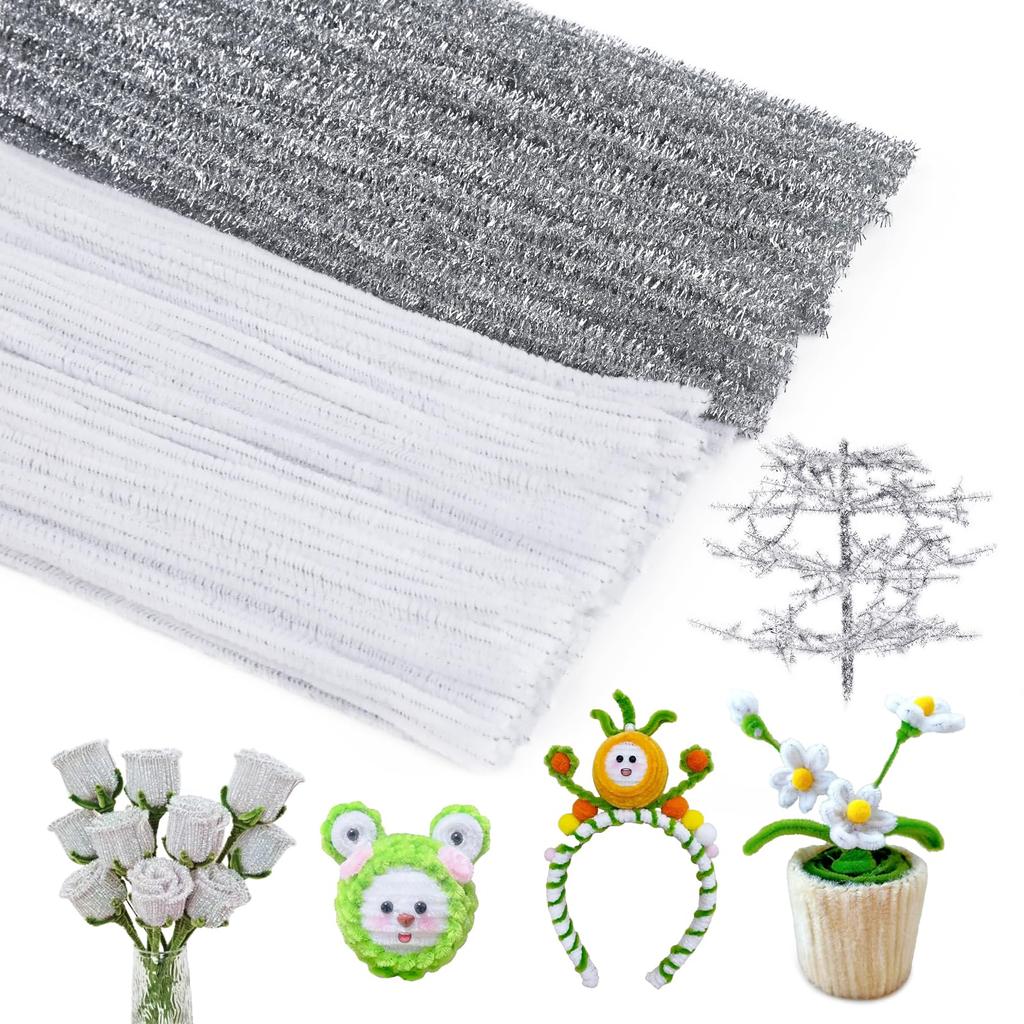 Fenrry 200PCS 4 Color Pipe Cleaners Chenille Stem Set Glitter Craft Pipe Cleaners for Arts and Crafts Xmas Home Decoration