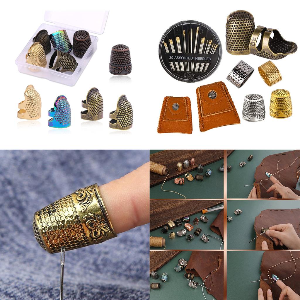 Hand-Working Sewing Thimble, Leathers Coin Finger Protectors, Sewing Thimble Rings Adjustable Metal Finger Shield Rings,