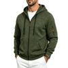 Men Heather Full Zip Hoodie Jacket, Drawstring Hood Long Sleeve Sweatshirt With Multi Arm Cargo Pockets Casual Outdoor Zip Up Hooded Coat