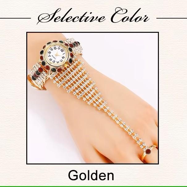 Luxury Women Bracelet Finger Hand Quartz Watch Women Diamond Rhinestone Lady Sport Red Dial Wristwatch Clock
